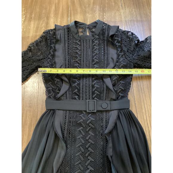 Self Portrait Geometric Black Lace Midi Dress short sleeve ruffle accents 2 - Picture 5 of 12